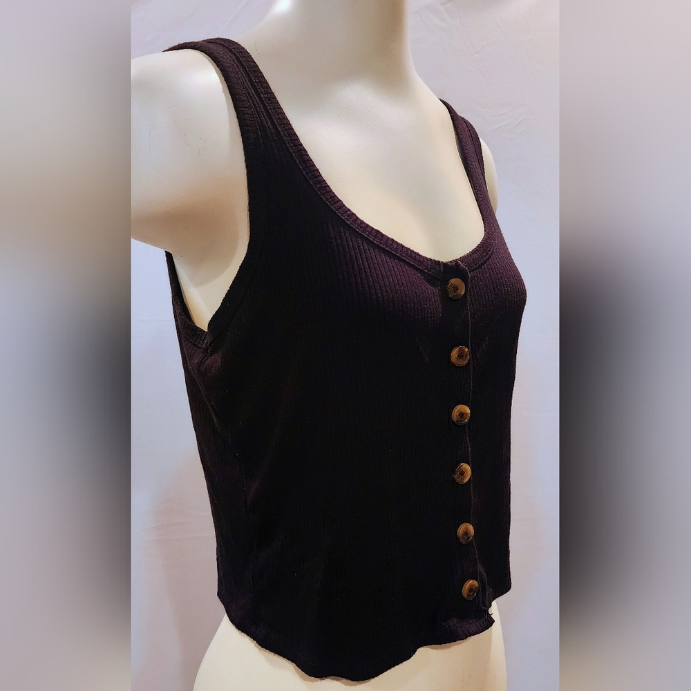 Garage Black Button-Down Ribbed Tank Top - Picture 8 of 9